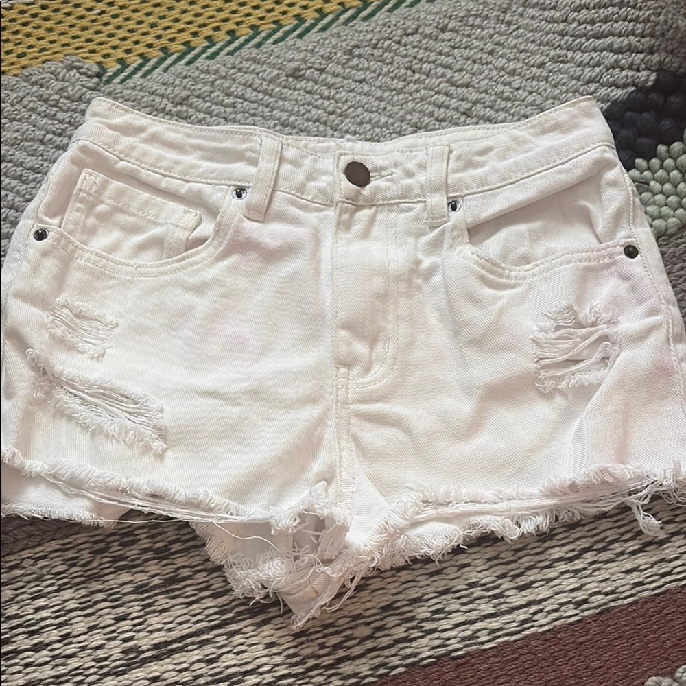 O'Neill White Distressed Jean Shorts High-Waisted